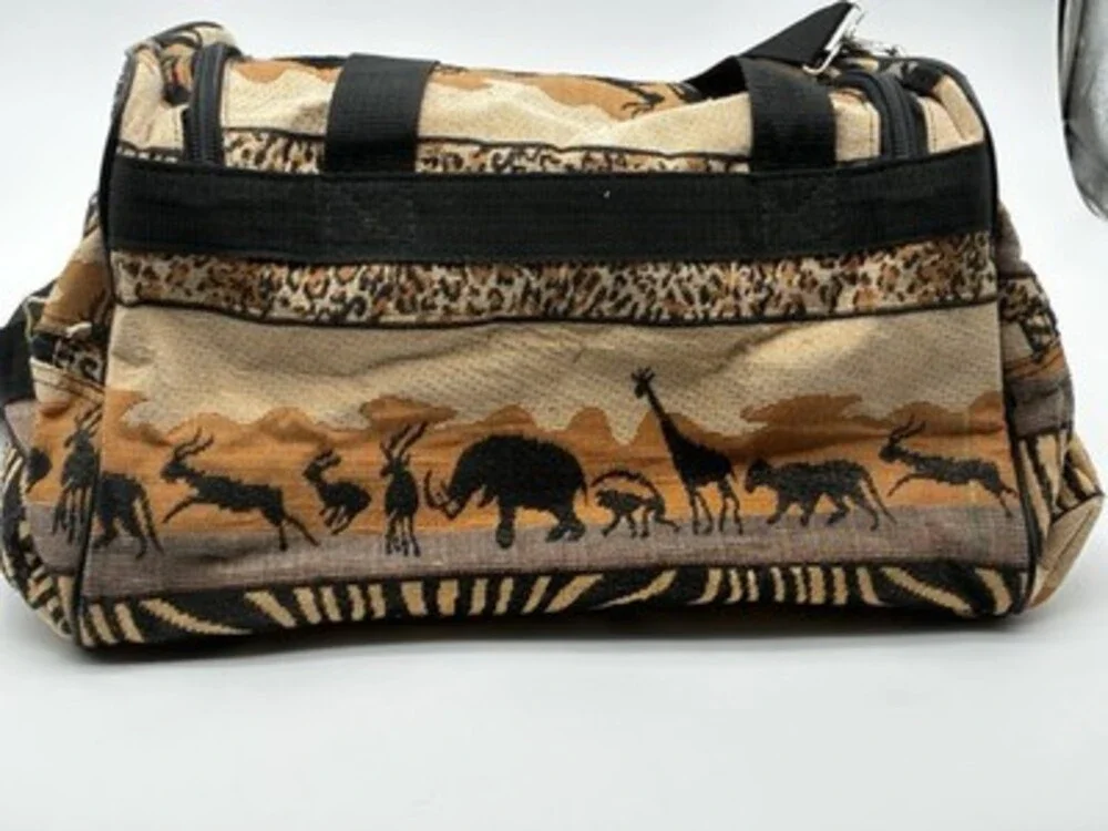 Vintage American UNI Safari Animal Tapestry Duffel Bag Travel Gym Tote 18”